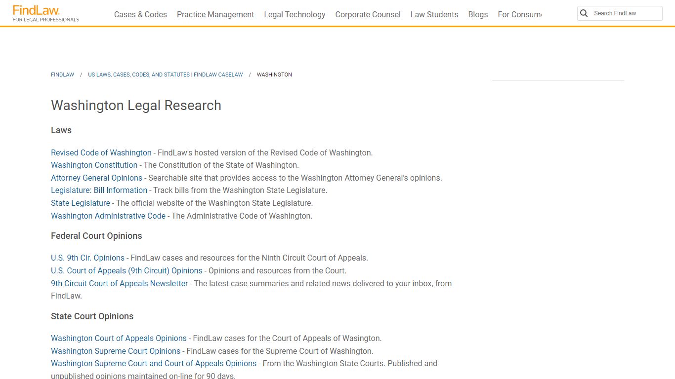 Washington Legal Research - FindLaw